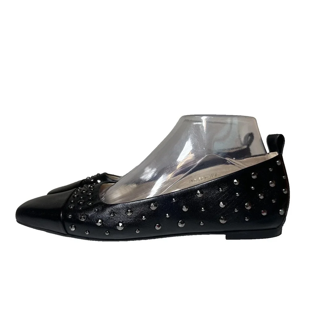 Saint & Sofia Women's US 8 EU 39 Black Gunmetal Studded Leather‎ Ballet Flats